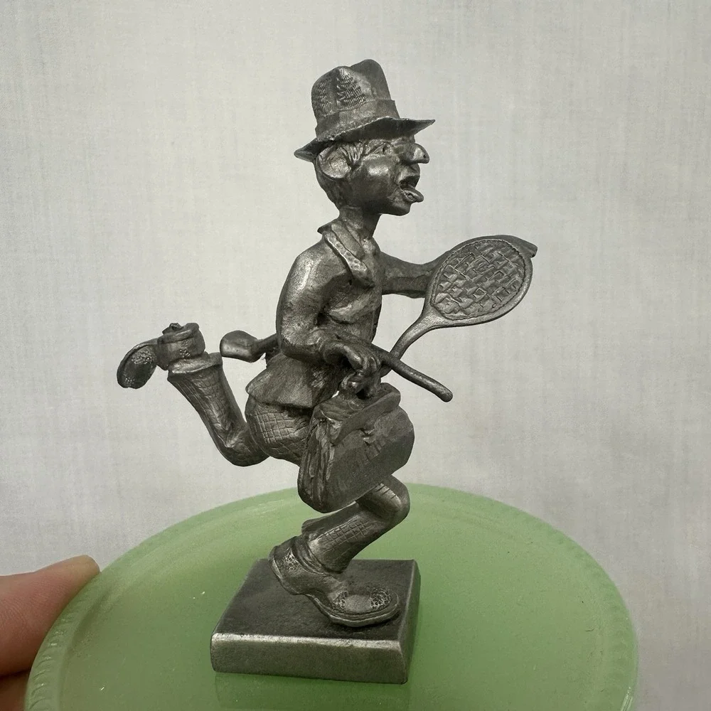 Vintage Pewter P. Davis Running Business Man Ready for Golf & Tennis 1977
